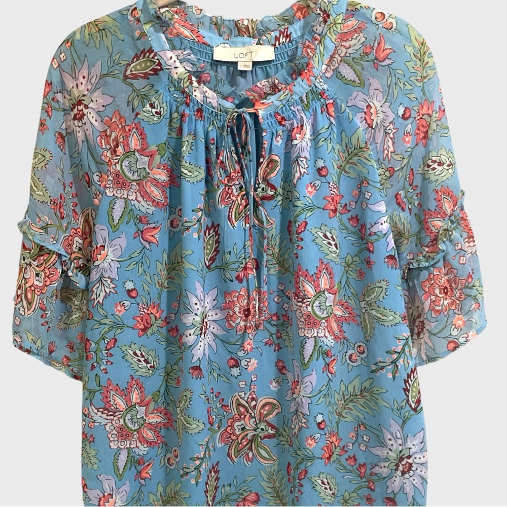 Loft Garden Ruffle Neck Chiffon Style Size Large - Picture 5 of 12